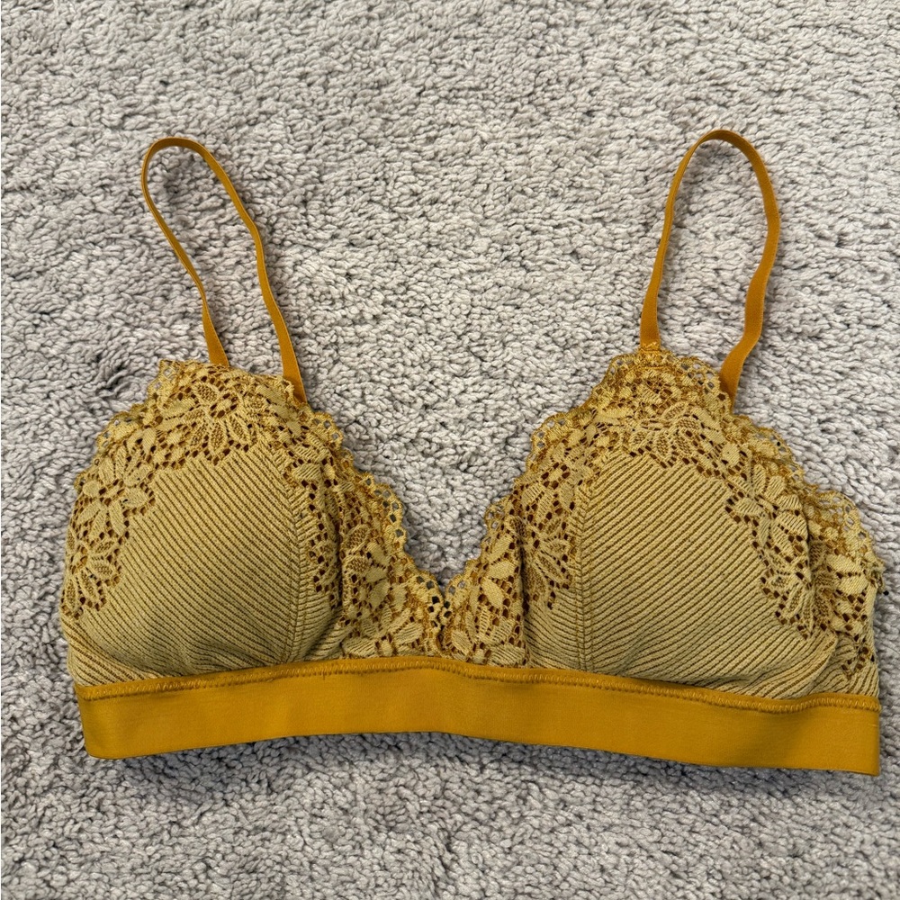 Aerie Mustard Yellow Lace Triangle Bralette